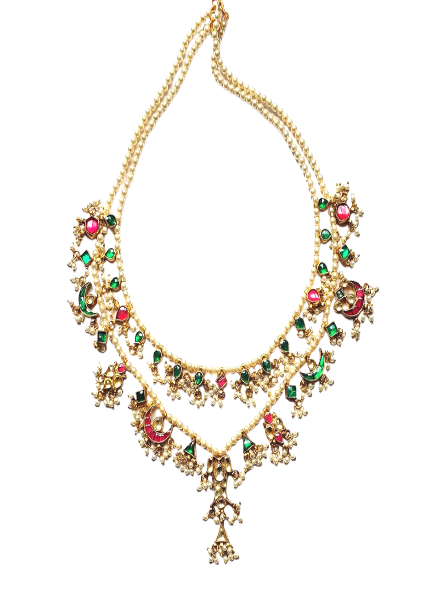 Ruby & emerald drop pearl necklace