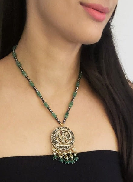Krishna Marcasite pendant with aventurine string