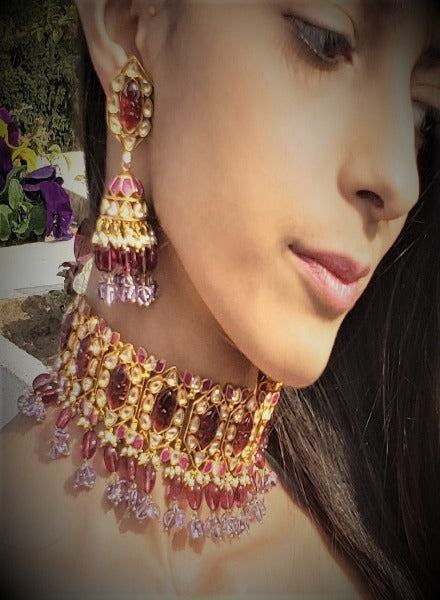 Choker kundan with rubellite and Amethyst