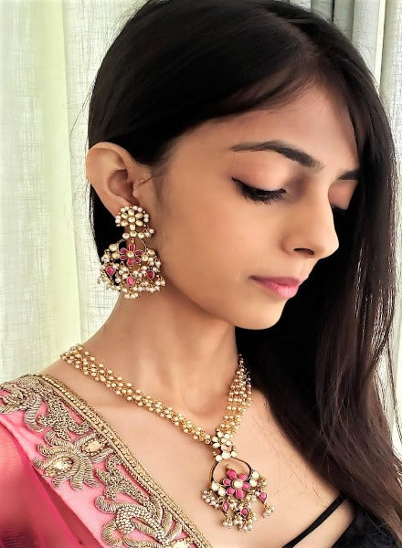 Ruby and kundan necklace and earrings