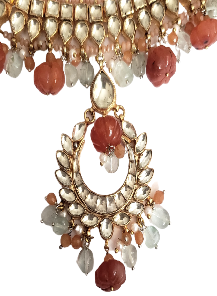 Kundan necklace with coral mushroom beads