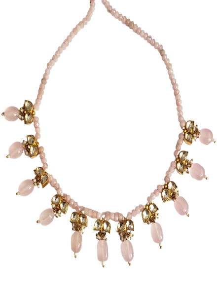 Rose quartz & kundan necklace & earrings