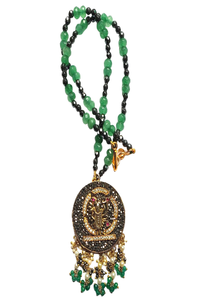 Krishna Marcasite pendant with aventurine string