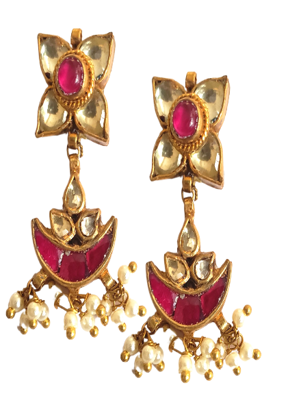 Ruby onyx crescent necklace with earrings