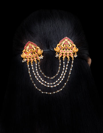 Gold  & faux ruby bird hair accessory