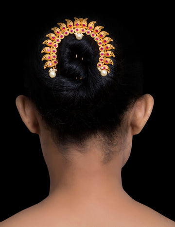 Faux Ruby & gold bun accessory