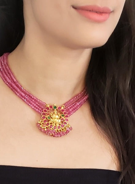 Laxmi pendant with ruby necklace