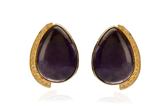 Pear drop amethyst & zirconia earrings in pure silver