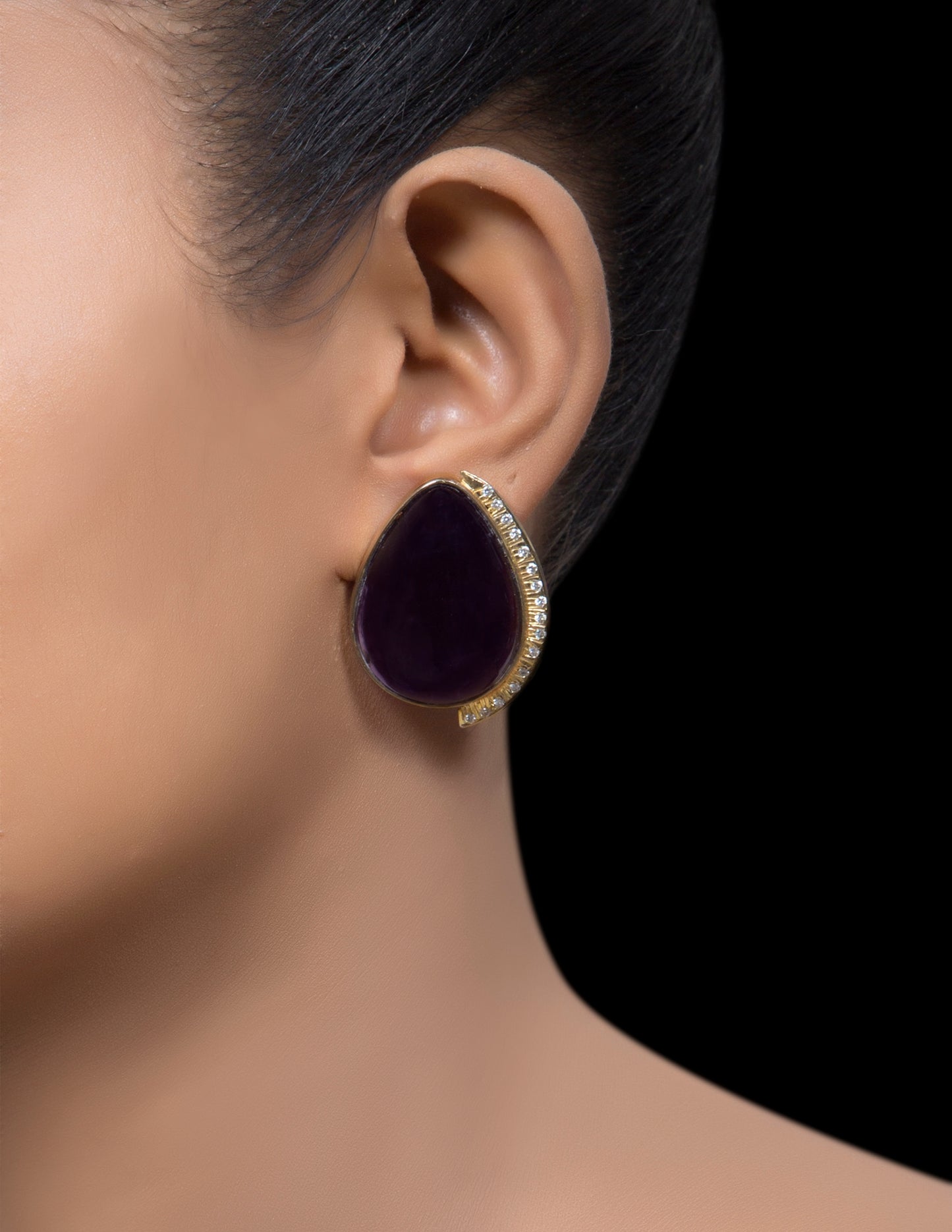 Pear drop amethyst & zirconia earrings in pure silver
