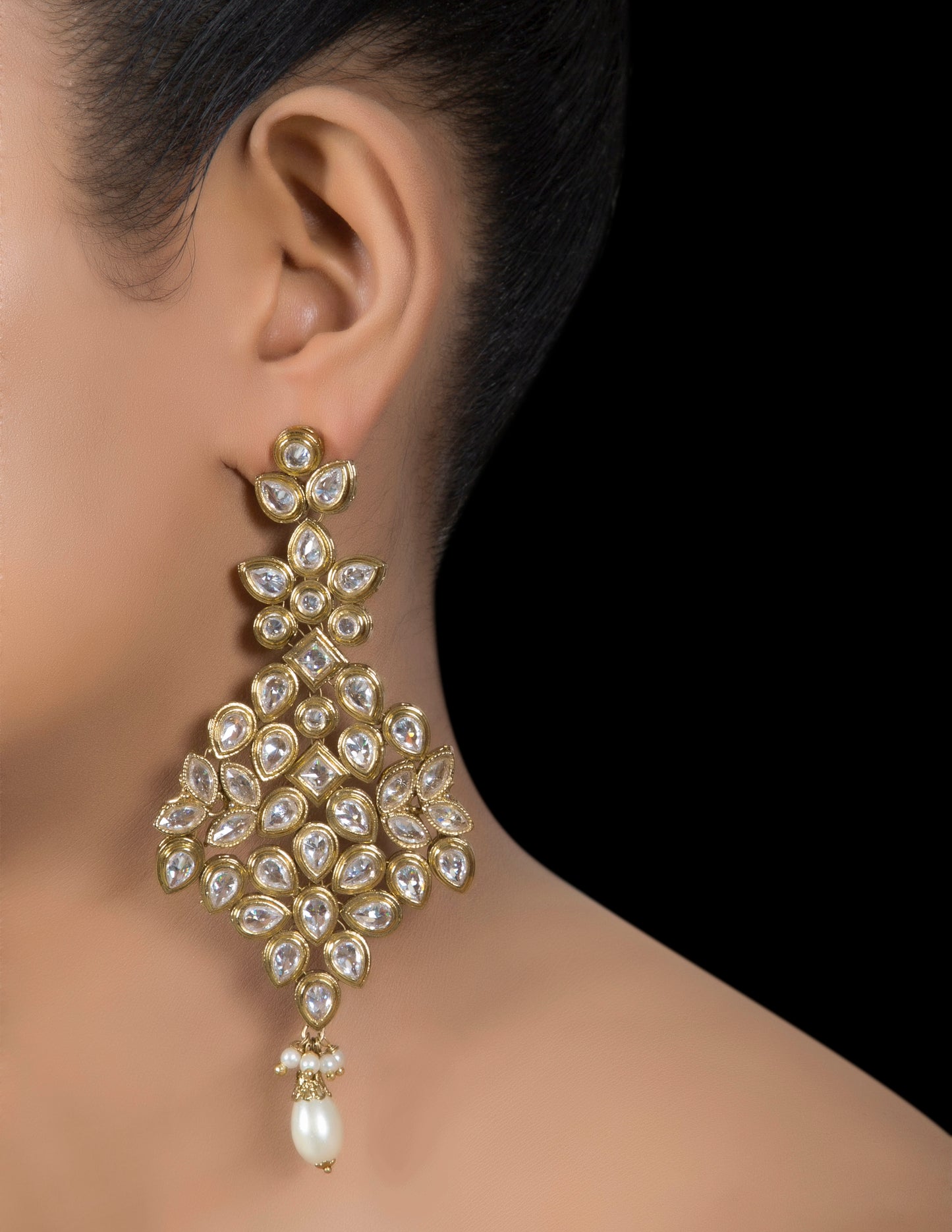 Kundan dangler earrings with pearl drop