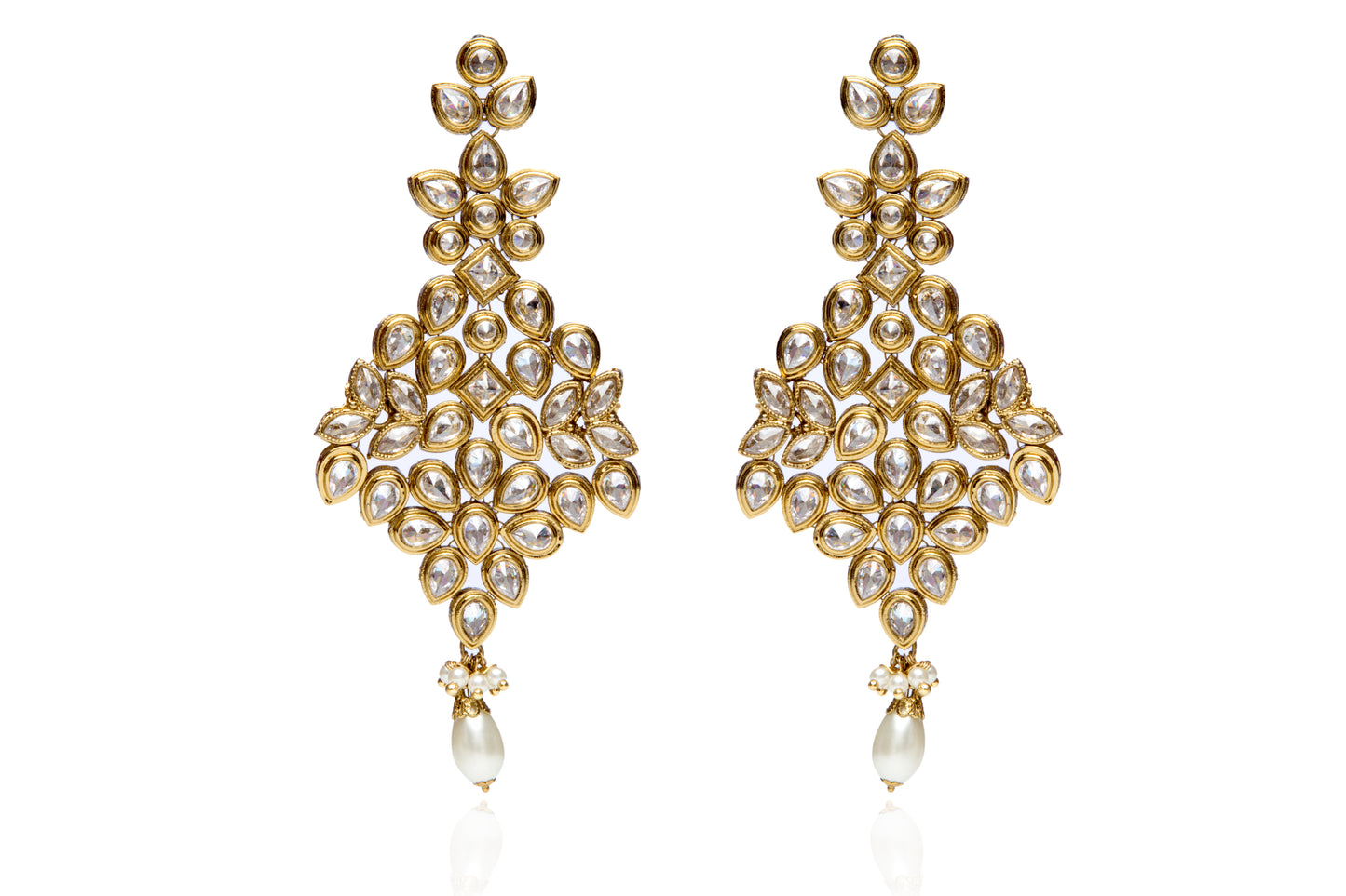 Kundan dangler earrings with pearl drop
