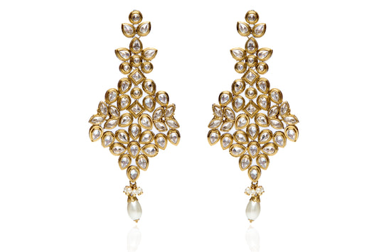 Kundan dangler earrings with pearl drop