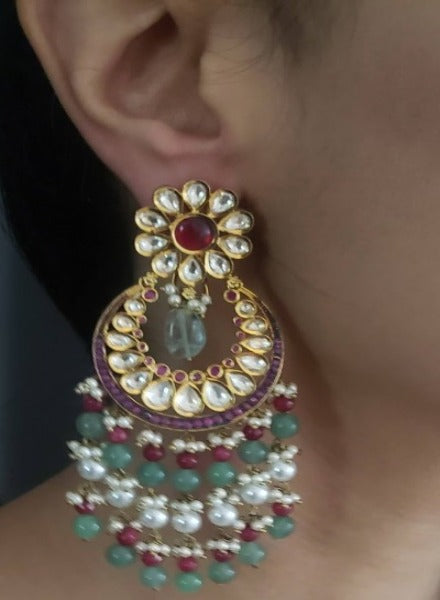 Ruby & aventurine Chandbali earrings