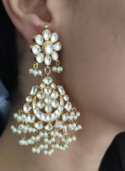 white kundan earrings