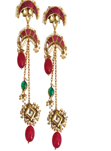 Ruby crescent chain earrings
