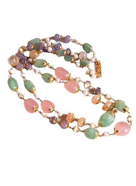 Multi color gemstone link necklace
