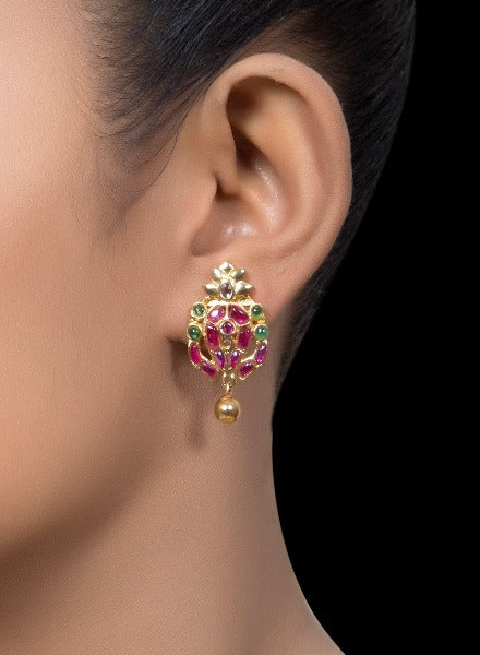 Gold tone ruby & emerald earrings