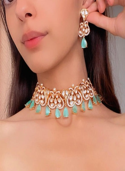 Filigree choker with turquoise drops