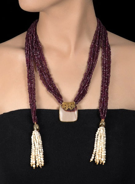 garnet & sun stone multi string necklace