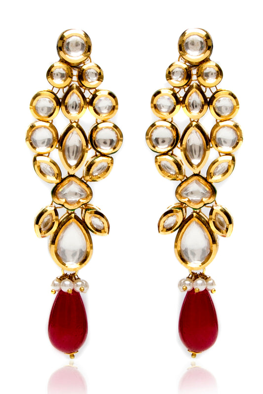 Kundan flower earrings with ruby drop