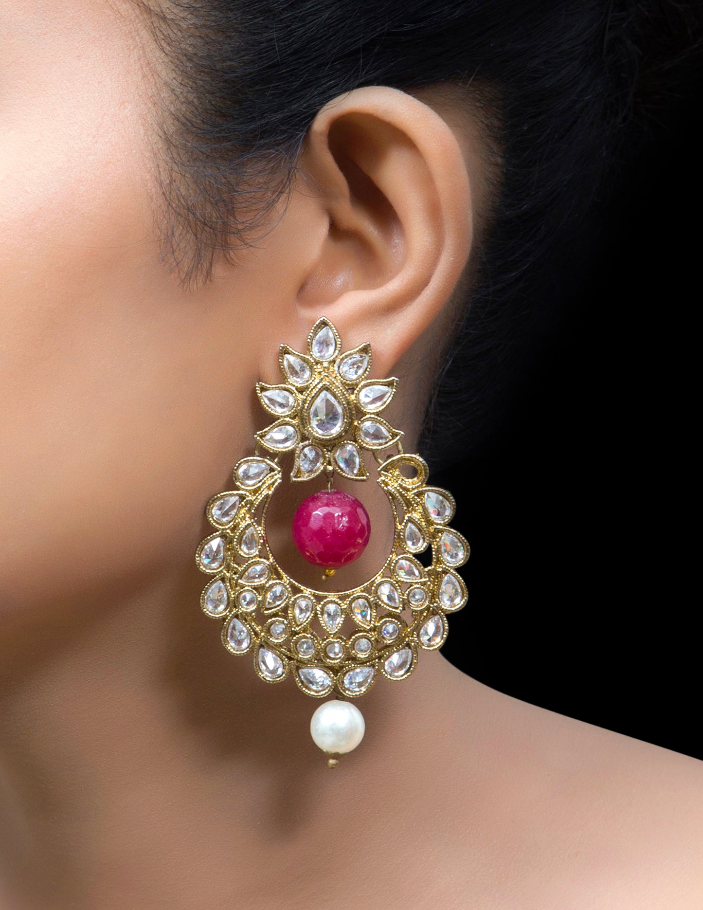 Polki Chandbali earrings with ruby drop
