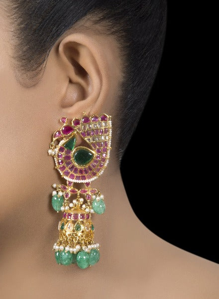 Ruby& emerald peacock earring