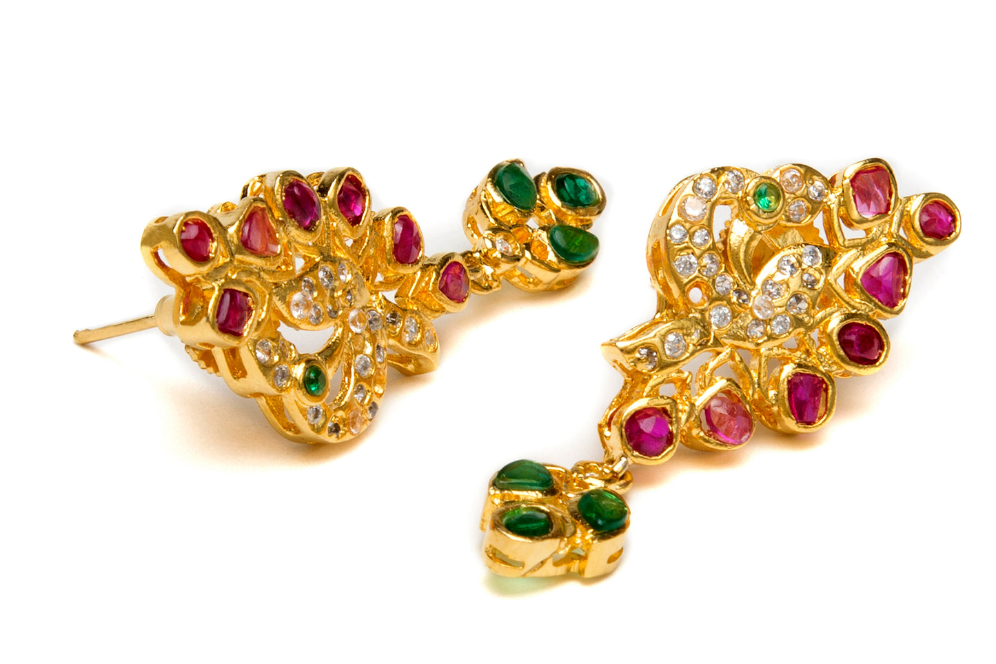 Zirconia ruby & emerald drop earrings