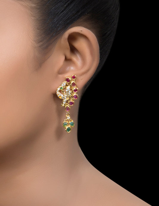 Zirconia ruby & emerald drop earrings