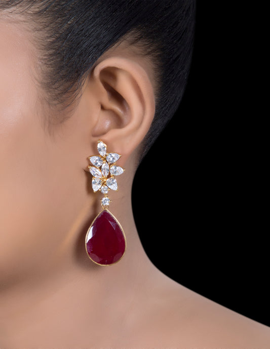 Ruby and zirconia drop earrings