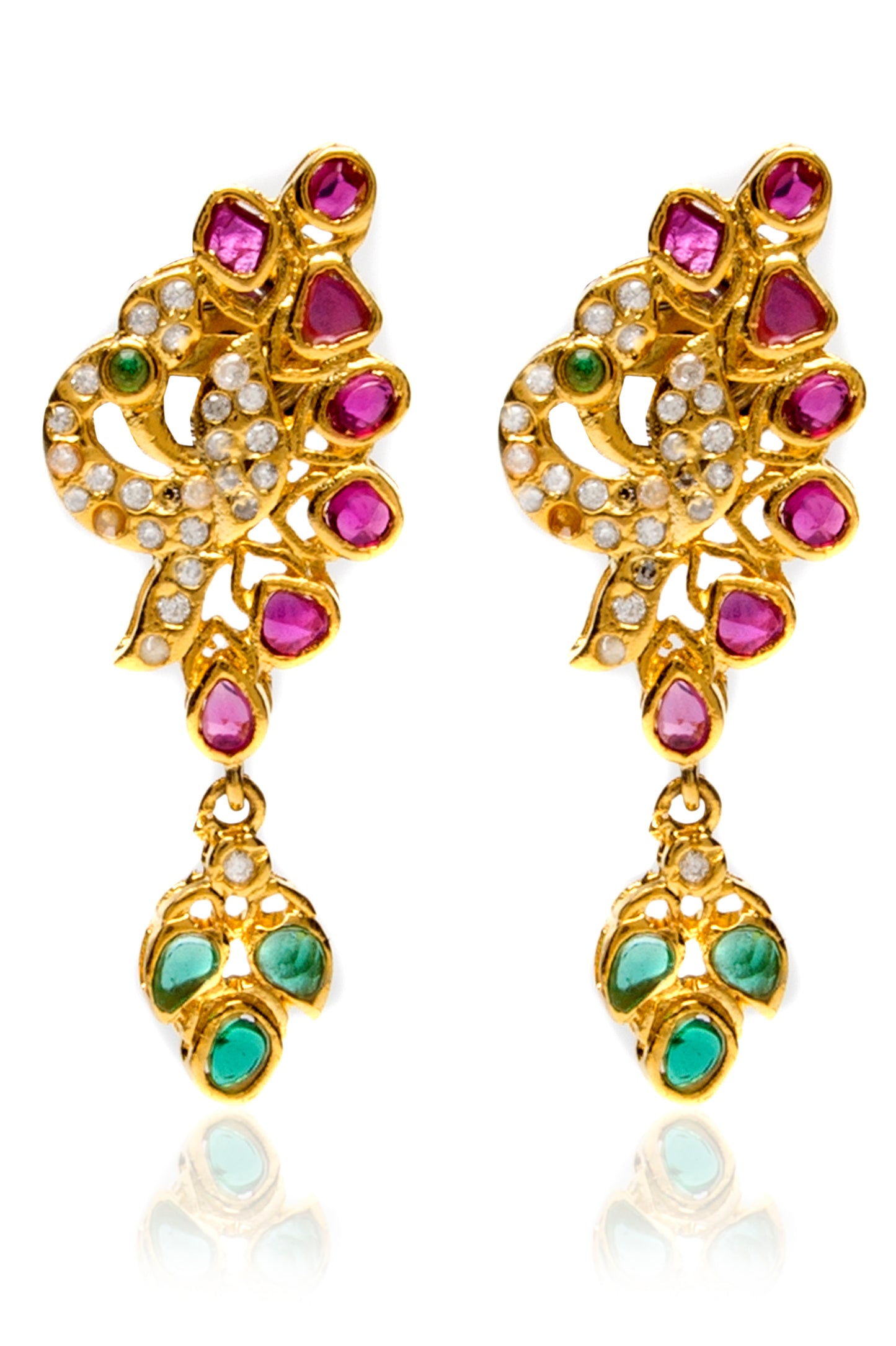 Zirconia ruby & emerald drop earrings
