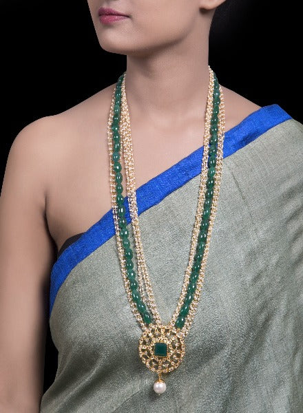 Polki & green onyx pendant necklace