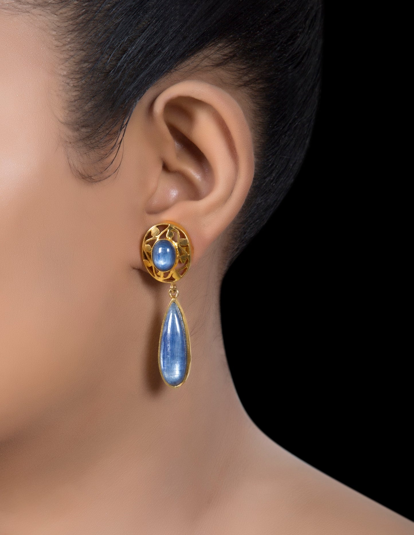 Gold tone silver kyanite drop earrings