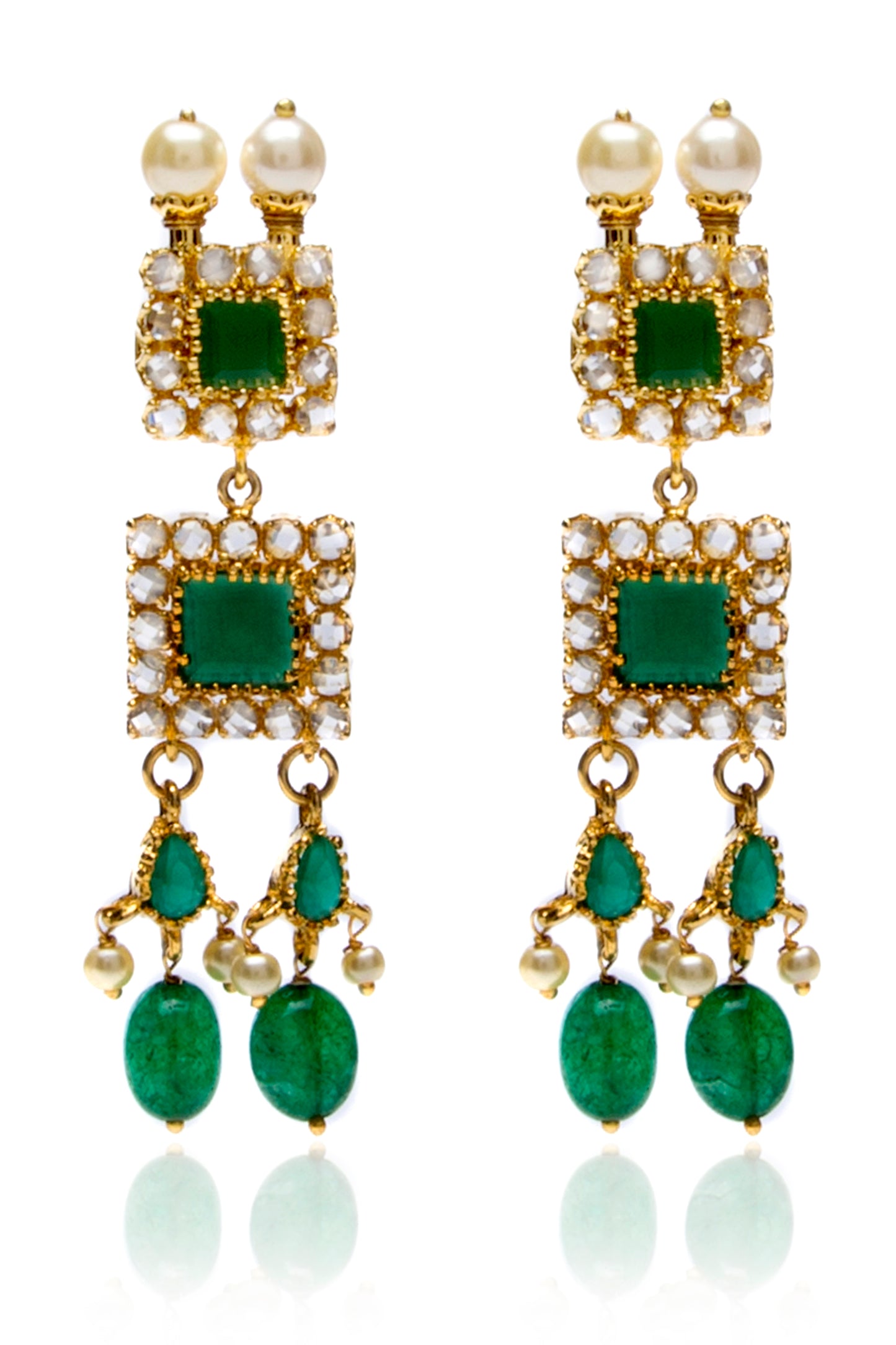 Gold tone emerald drop earrings