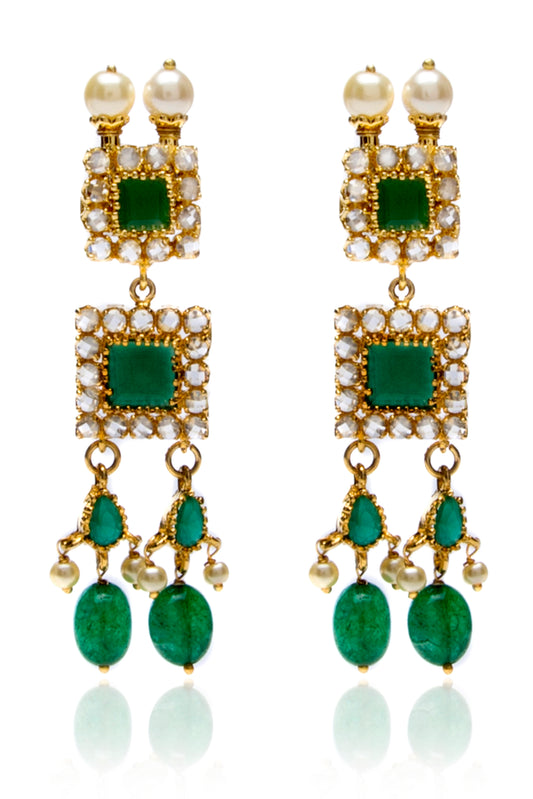 Gold tone emerald drop earrings