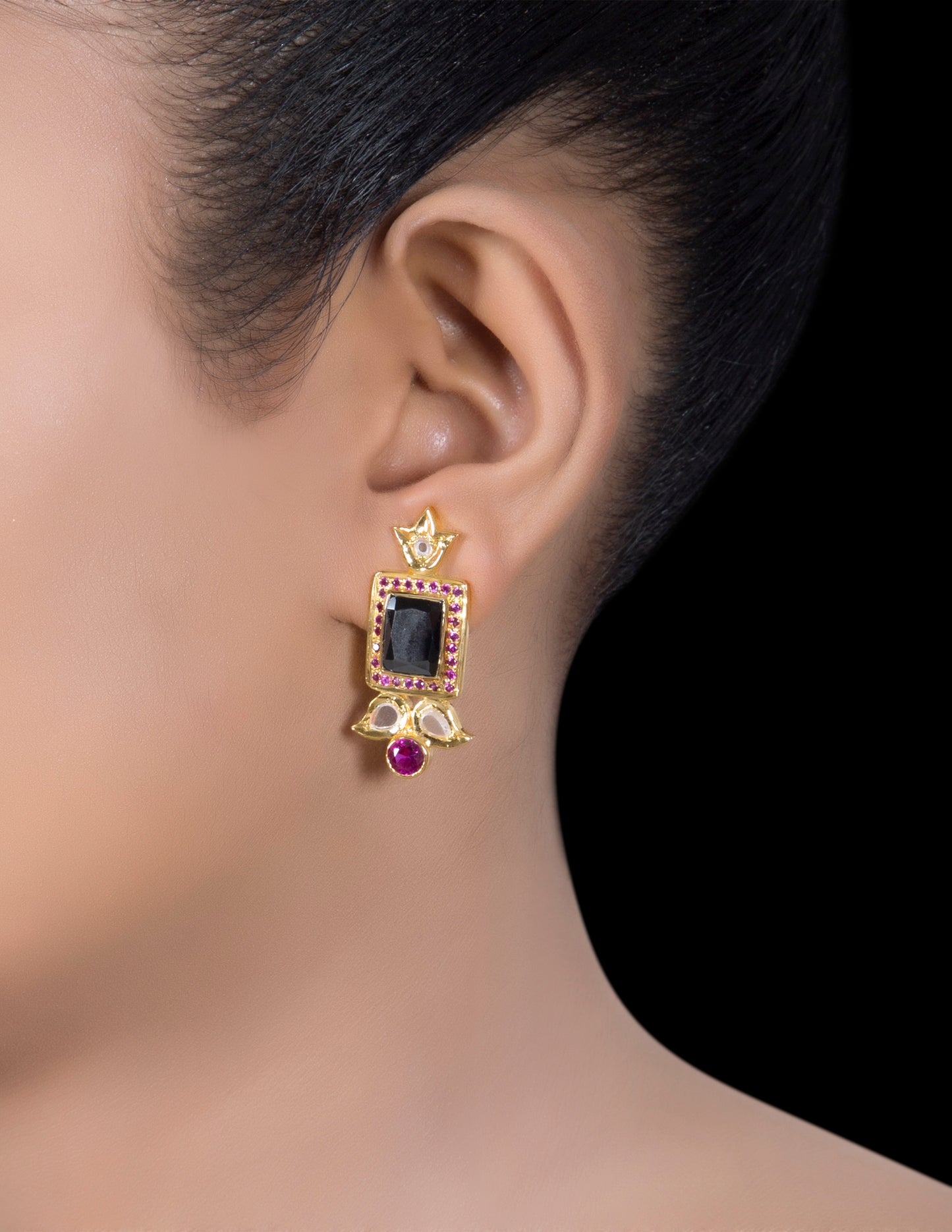 Polki framed lapiz earrings