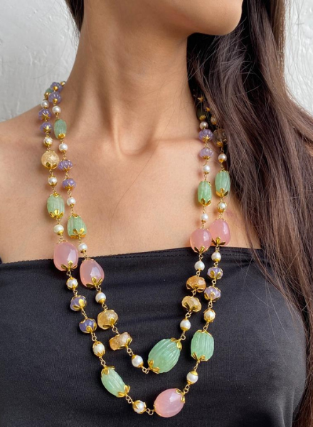 Multi color gemstone link necklace