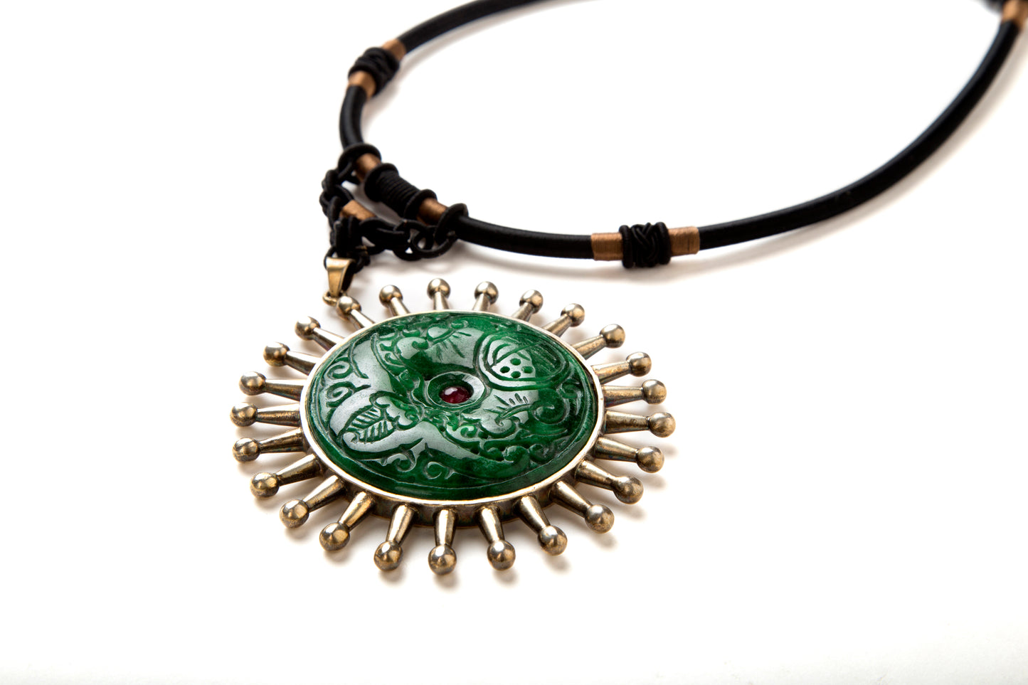 Jade & silver cord necklace