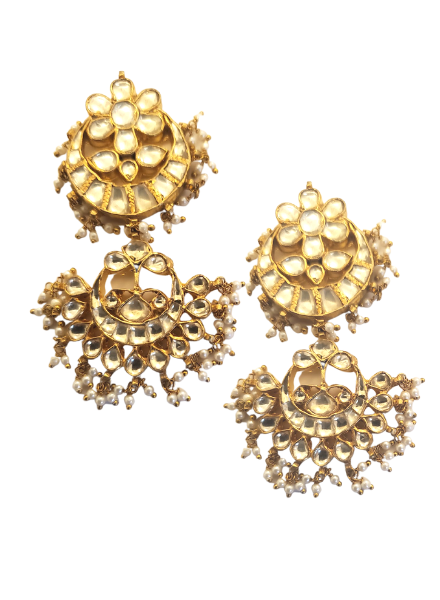 Flower white Kundan earrings