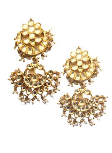 Flower white Kundan earrings