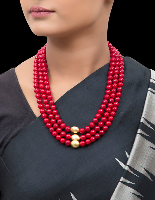 Red coral multi string necklace