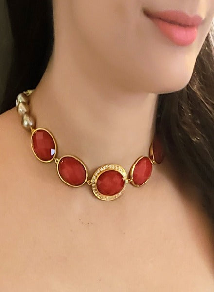 Red faceted crystal choker