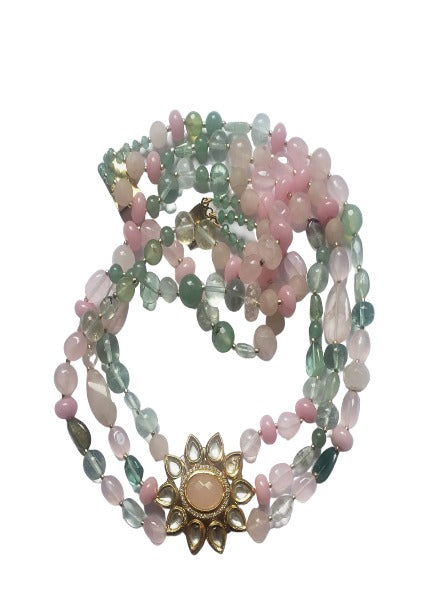 Kundan necklace aventurine & rose quartz