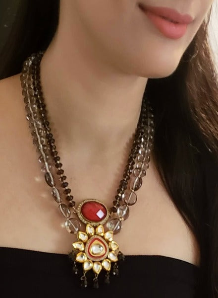 Smoky quartz & kundan necklace