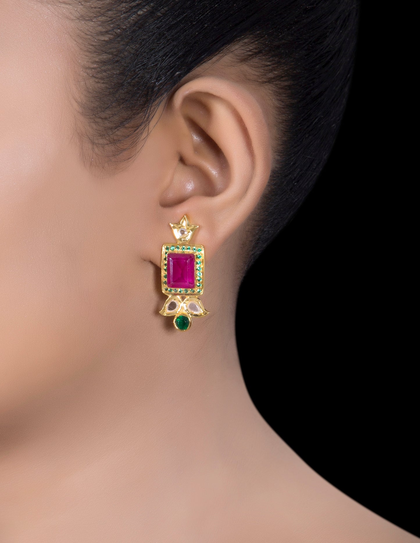 Polki framed ruby earrings